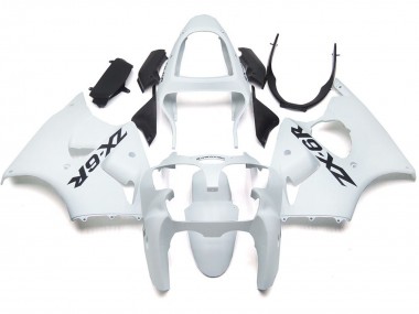 2000-2002 Bianco Lucido Semplice Con Logo Kawasaki ZX6R Carene Moto Fabbrica