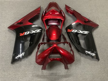 2003-2004 Rosso Lucido & Nero Kawasaki ZX6R Carene Moto Fabbrica