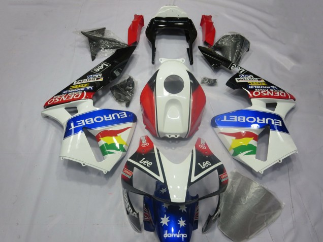 Kit Carena Moto Honda CBR600RR 2003-2004 - Bianco Rosso Blu Nero Lucido EuroBet