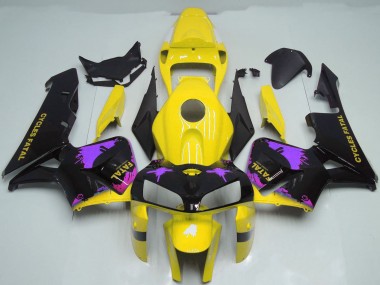Carena Moto Honda CBR600RR 2005-2006 - Nero Lucido Giallo Viola Splatter Fabbrica