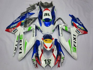 Carena Moto Suzuki GSXR 600 / GSXR 750 2008-2010 - Bianco Blu Verde Giallo Rosso Fixi 16 Fabbrica