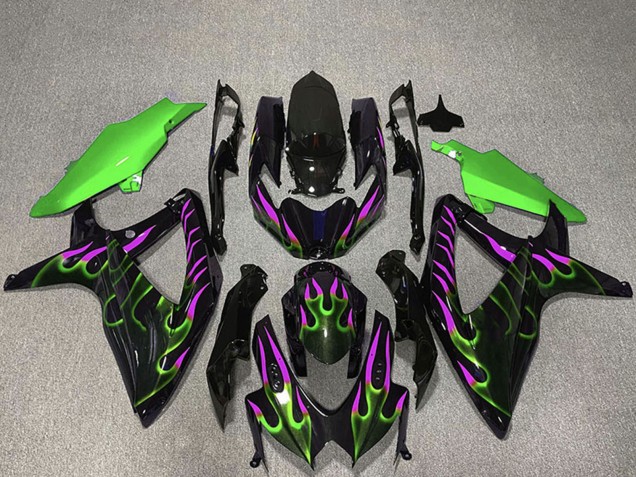 Carena Moto Suzuki GSXR 600 / GSXR 750 2008-2010 - Nero Lucido Verde Viola Fiamma