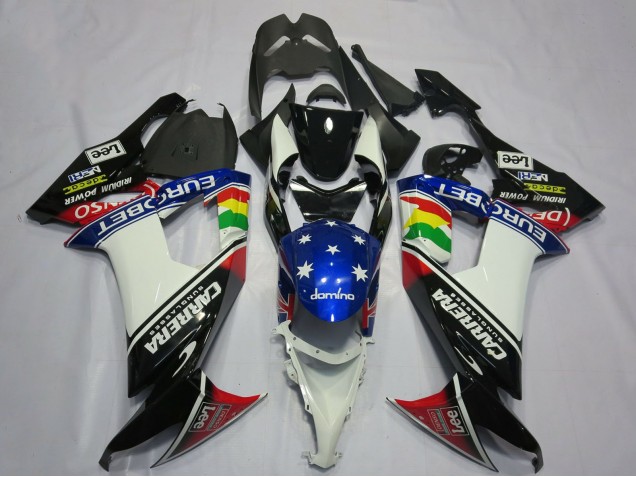 Carena Moto Kawasaki ZX10R 2008-2010 - Nero Lucido Bianco Blu Rosso Eurobet Lee Carrera Star