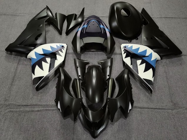 Carena Moto Kawasaki ZX10R 2004-2005 - Nero Opaco Azzurro Chiaro Squalo