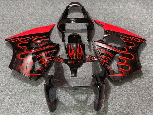 Carena Moto Kawasaki ZX6R 2000-2002 - Nero Lucido Rosso Fiamma