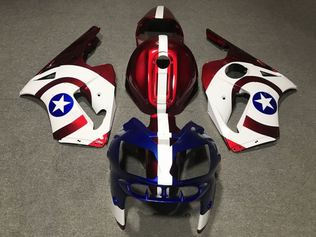 Carena Moto Kawasaki ZX12R 2002-2006 - Rosso Blu Bianco Star Captain America