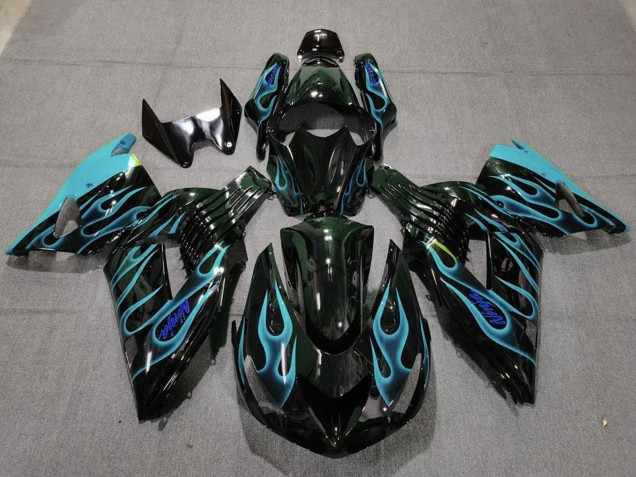 Carena Moto Kawasaki ZX14R 2006-2011 - Nero Lucido Azzurro Chiaro Fiamma