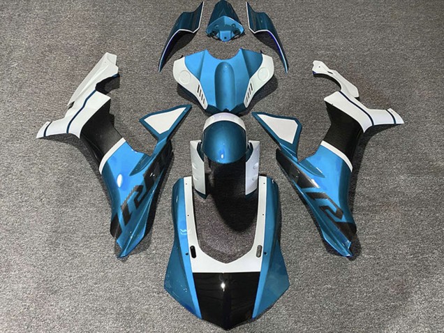 Carena Moto Yamaha R1 2015-2019 - Azzurro Chiaro Bianco Fibra di Carbonio Accents