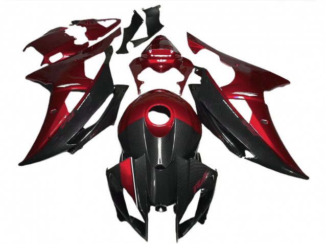 Carena Moto Yamaha R6 2008-2016 - Rosso Nero Fibra di Carbonio Stile