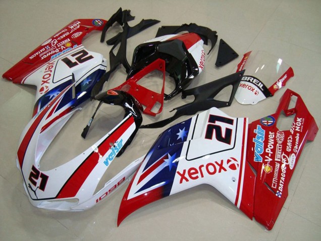 Carena Moto Ducati 1098 2007-2014 - Bianco Rosso Nero Blu Star Xerox 21