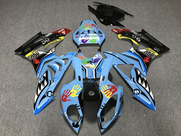 Carena Moto BMW S1000RR 2009-2014 - Azzurro Chiaro Nero Squalo Hands