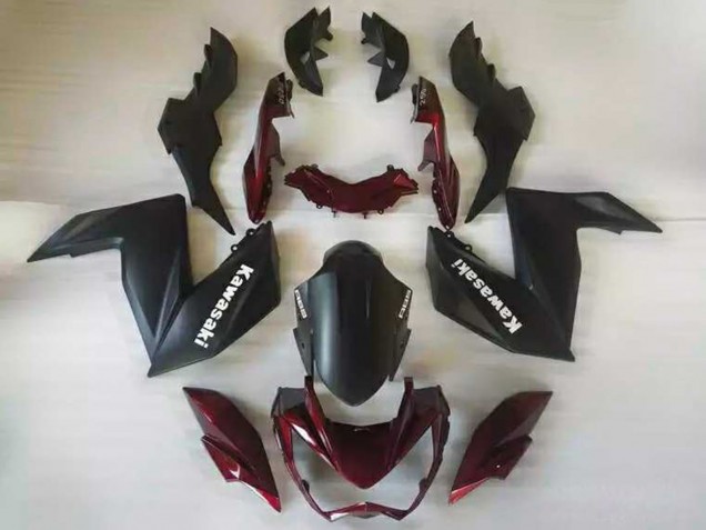 Carena Moto Kawasaki Z250/Z300 2015-2016 - Nero Opaco Rosso Bordeaux