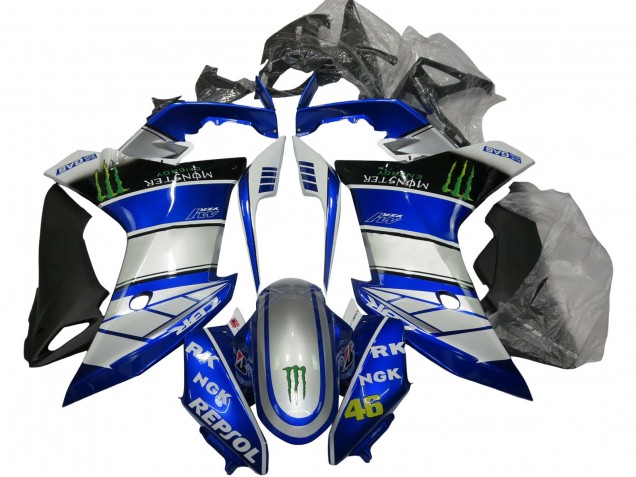 Carena Moto Honda CBR600F 2011-2013 - Argento Blu Nero Lucido Verde Repsol Mostro