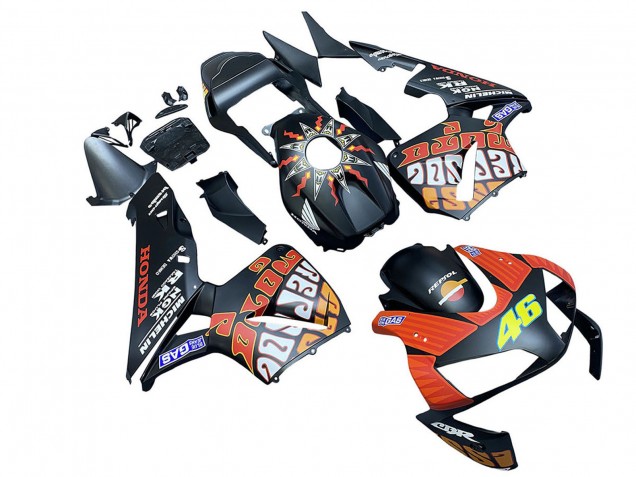 Carena Moto Honda CBR600RR 2003-2004 - Nero Opaco Arancia Repsol Rossi 46