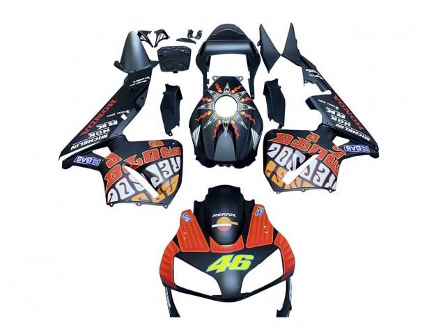 Carena Moto Honda CBR600RR 2003-2004 - Nero Opaco Arancia Repsol Rossi 46