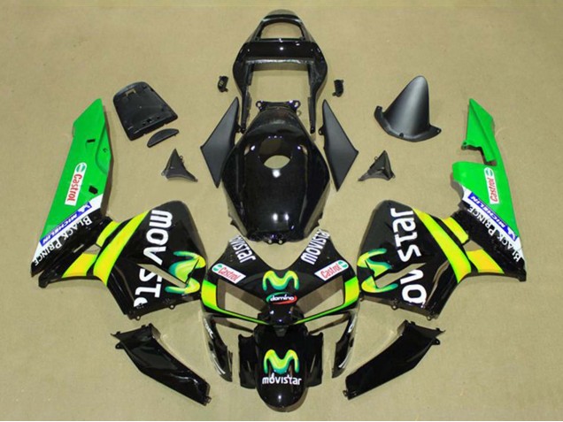 Carena Moto Honda CBR600RR 2003-2004 - Nero Lucido Giallo Verde MoviStar Castrol