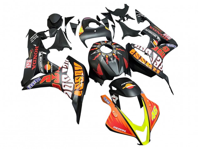 Carena Moto Honda CBR600RR 2007-2008 - Nero Opaco Arancia Rosso Rossi Repsol 46