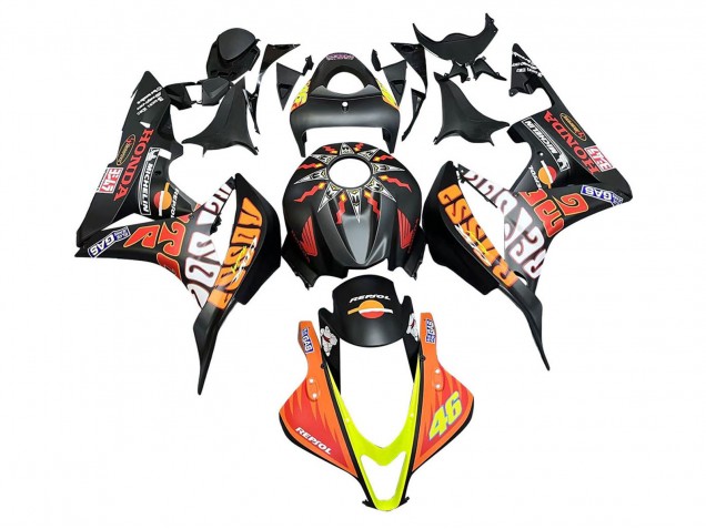 Carena Moto Honda CBR600RR 2007-2008 - Nero Opaco Arancia Rosso Rossi Repsol 46