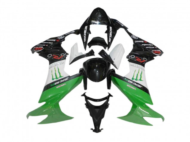 Carena Moto Kawasaki ZX10R 2008-2010 - Nero Lucido Bianco Verde Mostro