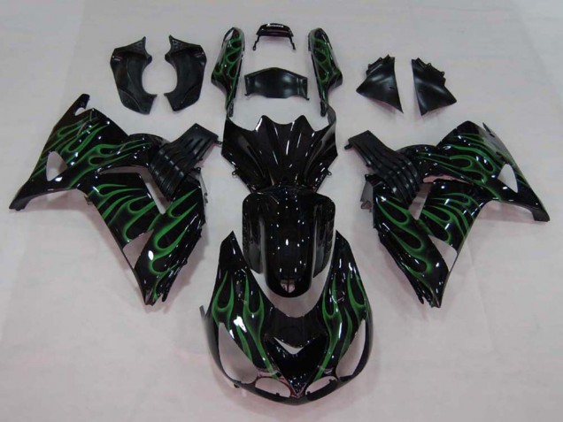 Carena Moto Kawasaki ZX14R ZZR1400 2006-2011 - Nero Lucido Verde Fiamma
