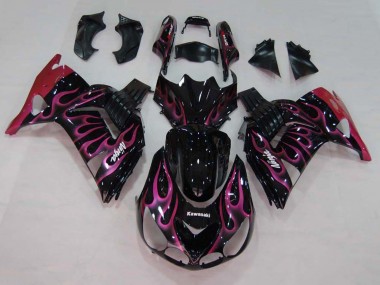 Carena Moto Kawasaki ZX14R ZZR1400 2006-2011 - Nero Lucido Rosso Rosa Fiamma Fabbrica