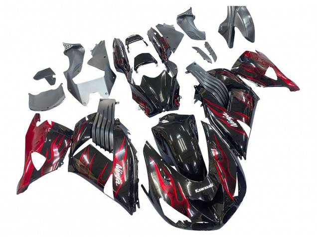 Kit Carena Moto Kawasaki ZX14R ZZR1400 2006-2011 - Nero Lucido Rosso Fiamma