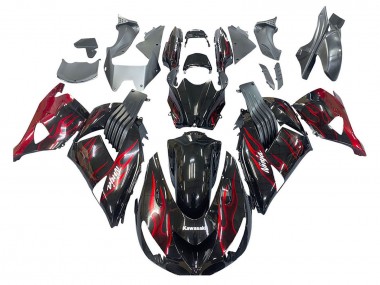Kit Carena Moto Kawasaki ZX14R ZZR1400 2006-2011 - Nero Lucido Rosso Fiamma Fabbrica