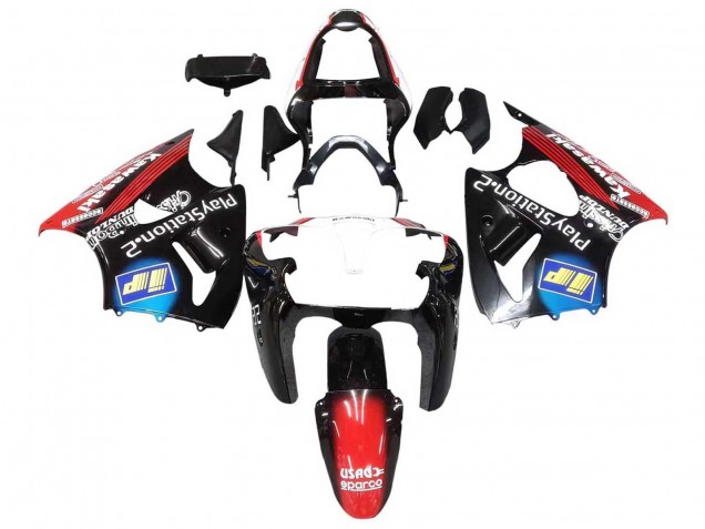 Carena Moto Kawasaki ZX6R 2000-2002 - Nero Lucido Rosso Blu Rosso PlayStation 2