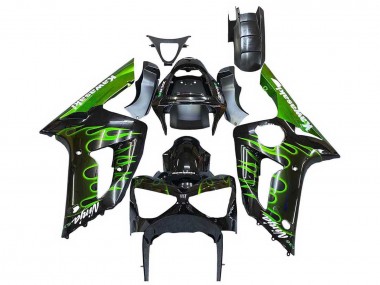Carena Moto Kawasaki ZX6R 2003-2004 - Nero Lucido Verde Fiamma Fabbrica