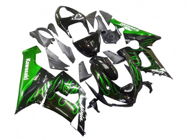 Carena Moto Kawasaki ZX6R 2005-2006 - Nero Lucido Verde Fiamma