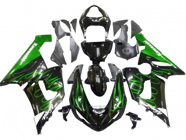 Carena Moto Kawasaki ZX6R 2005-2006 - Nero Lucido Verde Fiamma