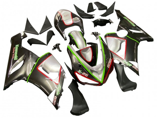 Carena Moto Kawasaki ZX6R 2005-2006 - Nero Argento Verde Rosso K-26