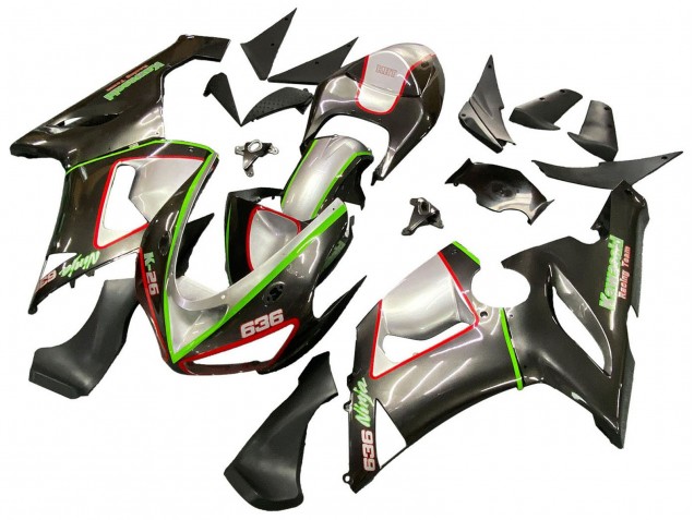 Carena Moto Kawasaki ZX6R 2005-2006 - Nero Argento Verde Rosso K-26