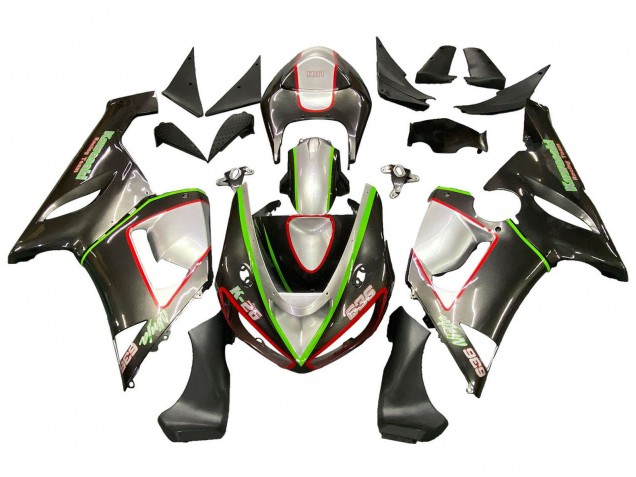 Carena Moto Kawasaki ZX6R 2005-2006 - Nero Argento Verde Rosso K-26