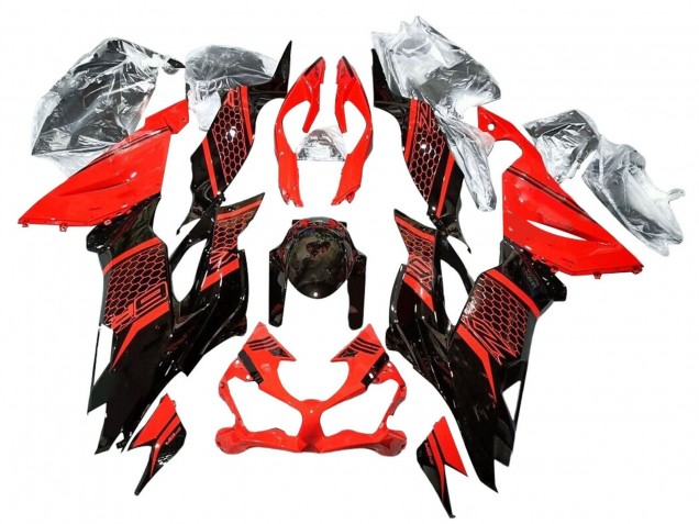 Carena Moto Kawasaki ZX6R 2019-2022 - Rosso Nero Lucido Honeycomb