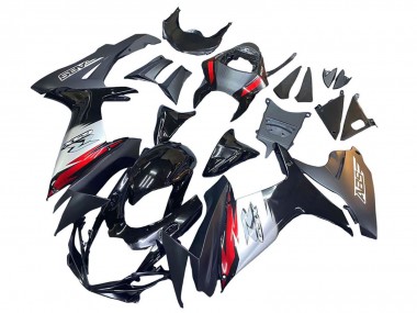 Carena Moto Suzuki GSXR 600 / GSXR 750 2011-2024 - Nero Lucido Forgiato Fibra di Carbonio Argento Rosso Fabbrica