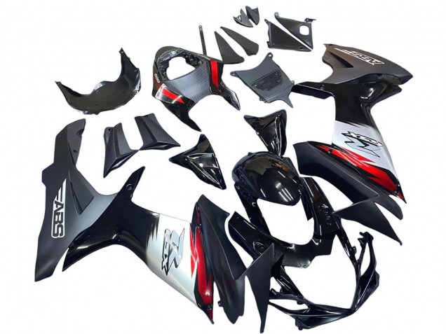 Carena Moto Suzuki GSXR 600 / GSXR 750 2011-2024 - Nero Lucido Forgiato Fibra di Carbonio Argento Rosso