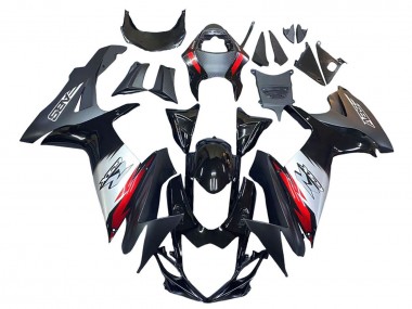 Carena Moto Suzuki GSXR 600 / GSXR 750 2011-2024 - Nero Lucido Forgiato Fibra di Carbonio Argento Rosso Fabbrica