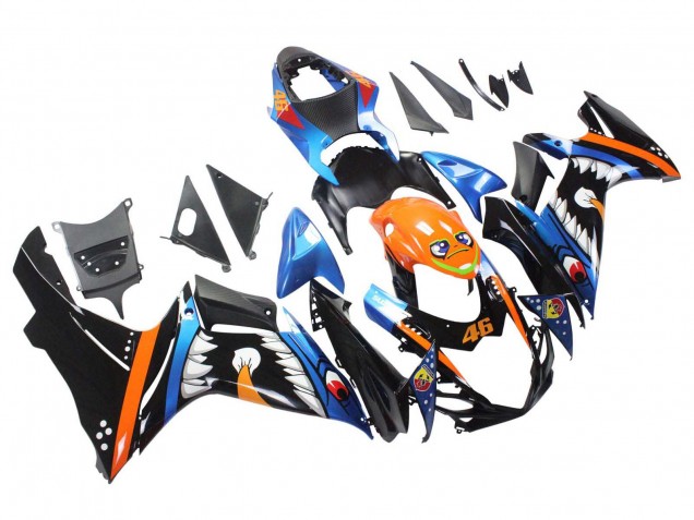 Carena Moto Suzuki GSXR 600 / GSXR 750 2011-2024 - Azzurro Chiaro Arancia Nero Bianco Squalo 46