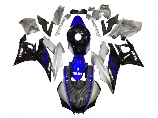 Carena Moto Yamaha YZF R3/R25 2019-2021 - Argento Blu Nero Fibra di Carbonio Stile