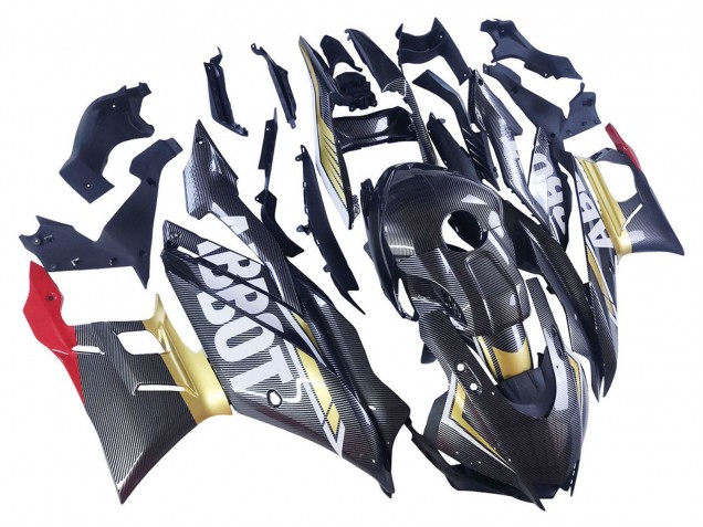 Carena Moto Yamaha YZF R3/R25 2022-2024 - Nero Fibra di Carbonio Stile Oro Rosso ABBOT