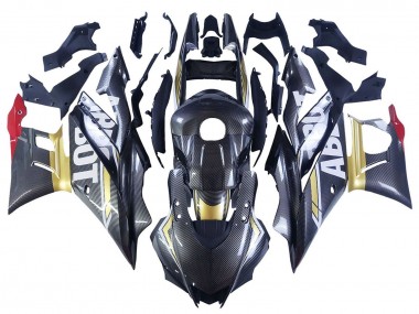Carena Moto Yamaha YZF R3/R25 2022-2024 - Nero Fibra di Carbonio Stile Oro Rosso ABBOT Fabbrica