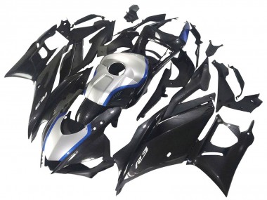 Carena Moto Yamaha YZF R3/R25 2022-2024 - Nero Fibra di Carbonio Stile Argento Blu Fabbrica