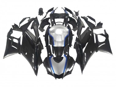 Carena Moto Yamaha YZF R3/R25 2022-2024 - Nero Fibra di Carbonio Stile Argento Blu Fabbrica