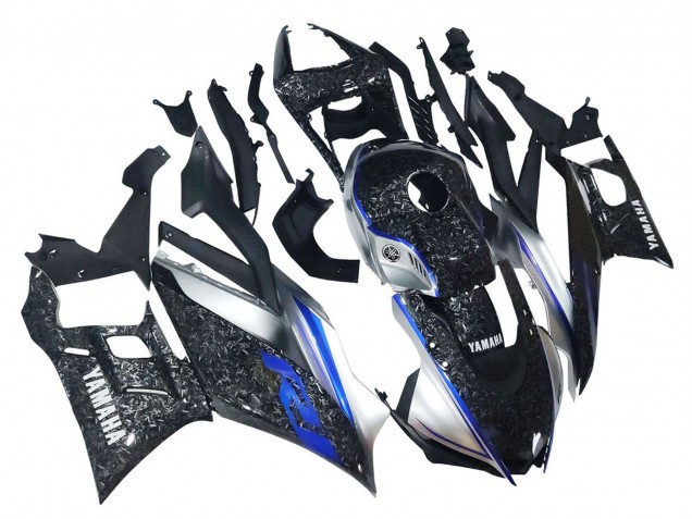 Carena Moto Yamaha YZF R3/R25 2022-2024 - Marmo Nero Argento Blu Forgiato Fibra di Carbonio Stile