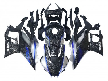 Carena Moto Yamaha YZF R3/R25 2022-2024 - Marmo Nero Argento Blu Forgiato Fibra di Carbonio Stile Fabbrica