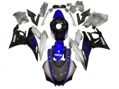 Carena Moto Yamaha YZF R3/R25 2022-2024 - Argento Blu Nero Fibra di Carbonio Stile Fabbrica