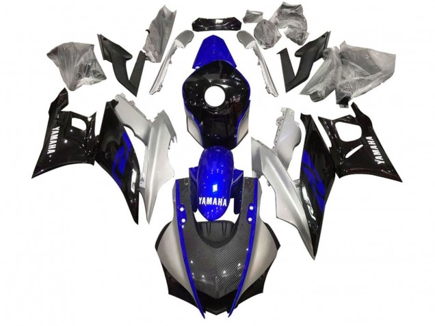 Carena Moto Yamaha YZF R3/R25 2022-2024 - Argento Blu Nero Fibra di Carbonio Stile