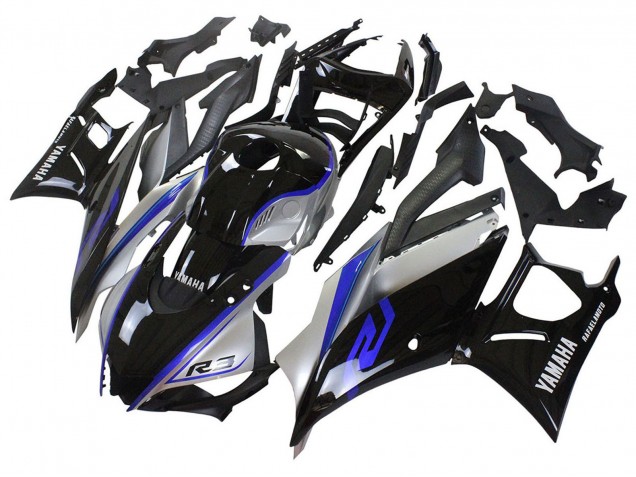 Carena Moto Yamaha YZF R3/R25 2022-2024 - Argento Blu Nero Lucido