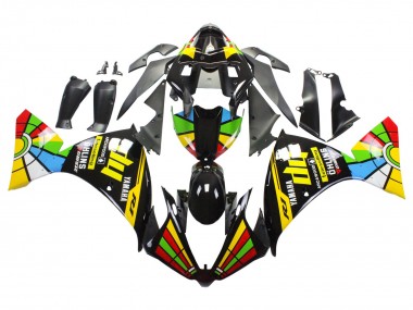 Carena Moto Yamaha YZF 1000 R1 2012-2014 - Nero Lucido Giallo Verde Blu Rosso Ruota dei Colori Fabbrica